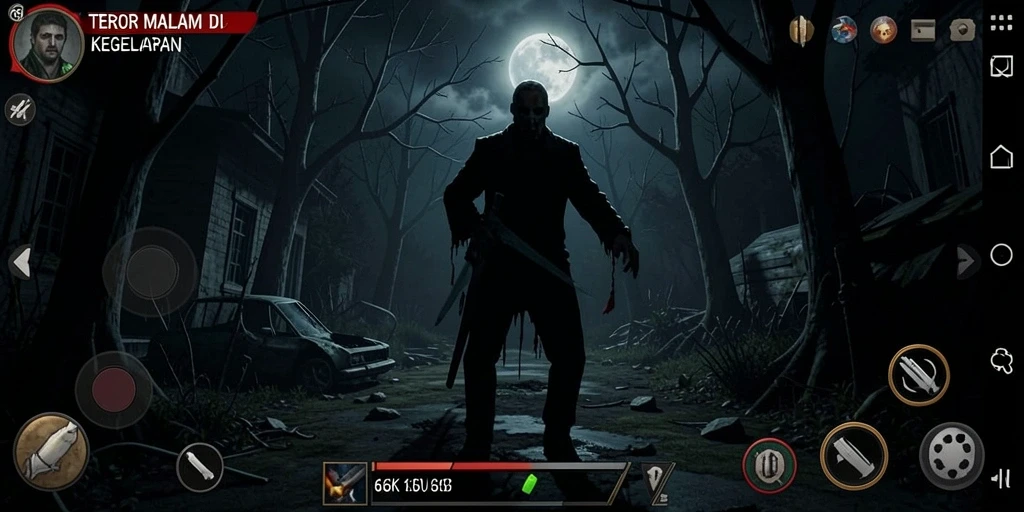 Screenshot gameplay 66K menunjukkan momen mencekam saat terjebak dalam kegelapan.