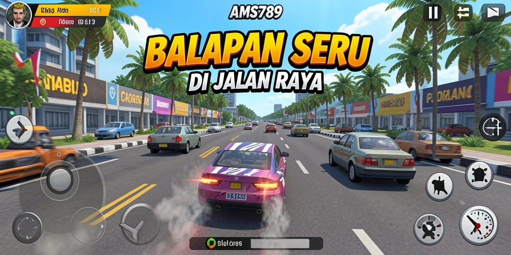 Screenshot utama AMS789 menampilkan gameplay balapan yang mendebarkan dengan grafis memukau.