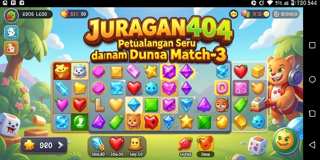 Tampilan gameplay JURAGAN404 yang menarik dalam permainan Match-3.