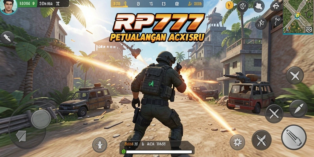 Screenshot gameplay RP777 menampilkan aksi intens dalam pertempuran TPS.