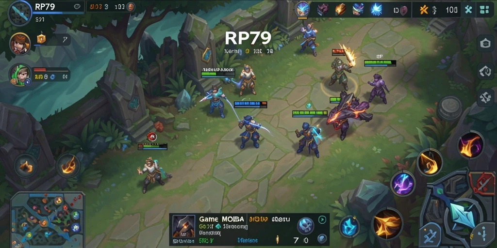 Tampilan menarik dari fitur gameplay <strong>RP79</strong> dalam pertempuran MOBA.