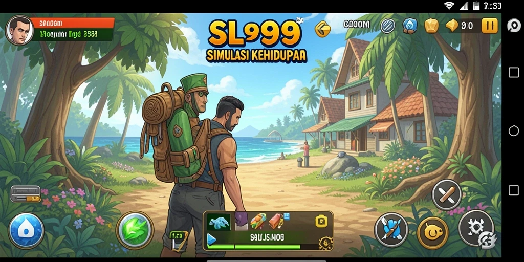 Tampilan dinamis gameplay SL999 yang menggambarkan simulasi kehidupan.
