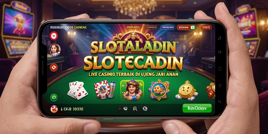 Screenshot gameplay Live Casino SLOTALADIN dengan dealer dan pemain aktif.