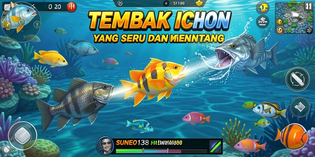 Gameplay menarik dengan aksi menembak ikan yang seru.