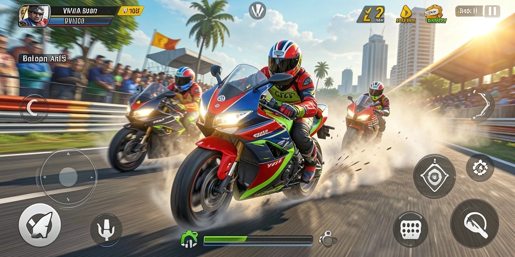 Gameplay seru dengan balapan motor yang menegangkan.